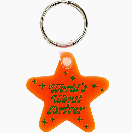 World's Worst Driver Star Shaped Vinyl Keychain