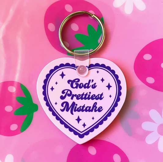 God's Prettiest Mistake Heart Shaped Vinyl Keychain