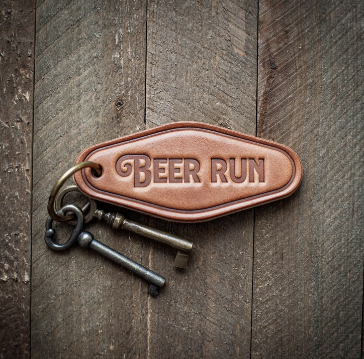 Beer Run Leather Keychain