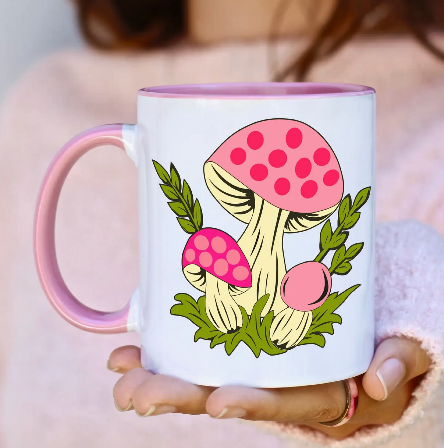 Vintage Pink Mushroom Mug