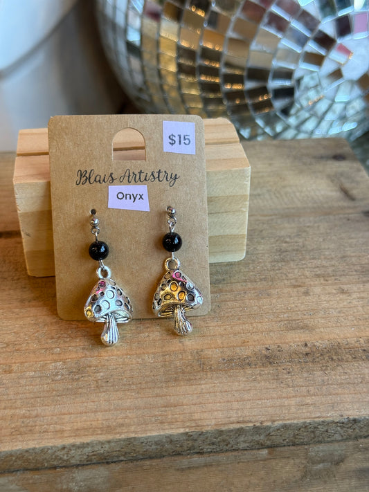 Onyx Mushroom Earrings