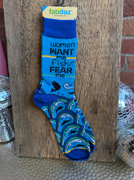 Women Want Me Fish Fear Me Men's Novelty Crew Socks
