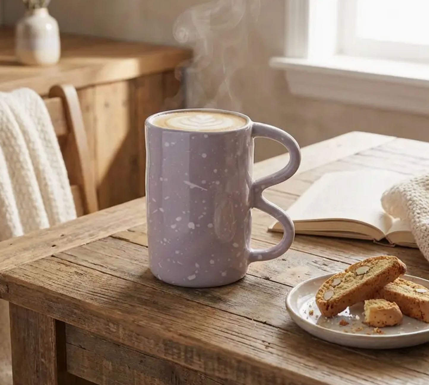 Lilac Speckle Double-Handle Ceramic Mug