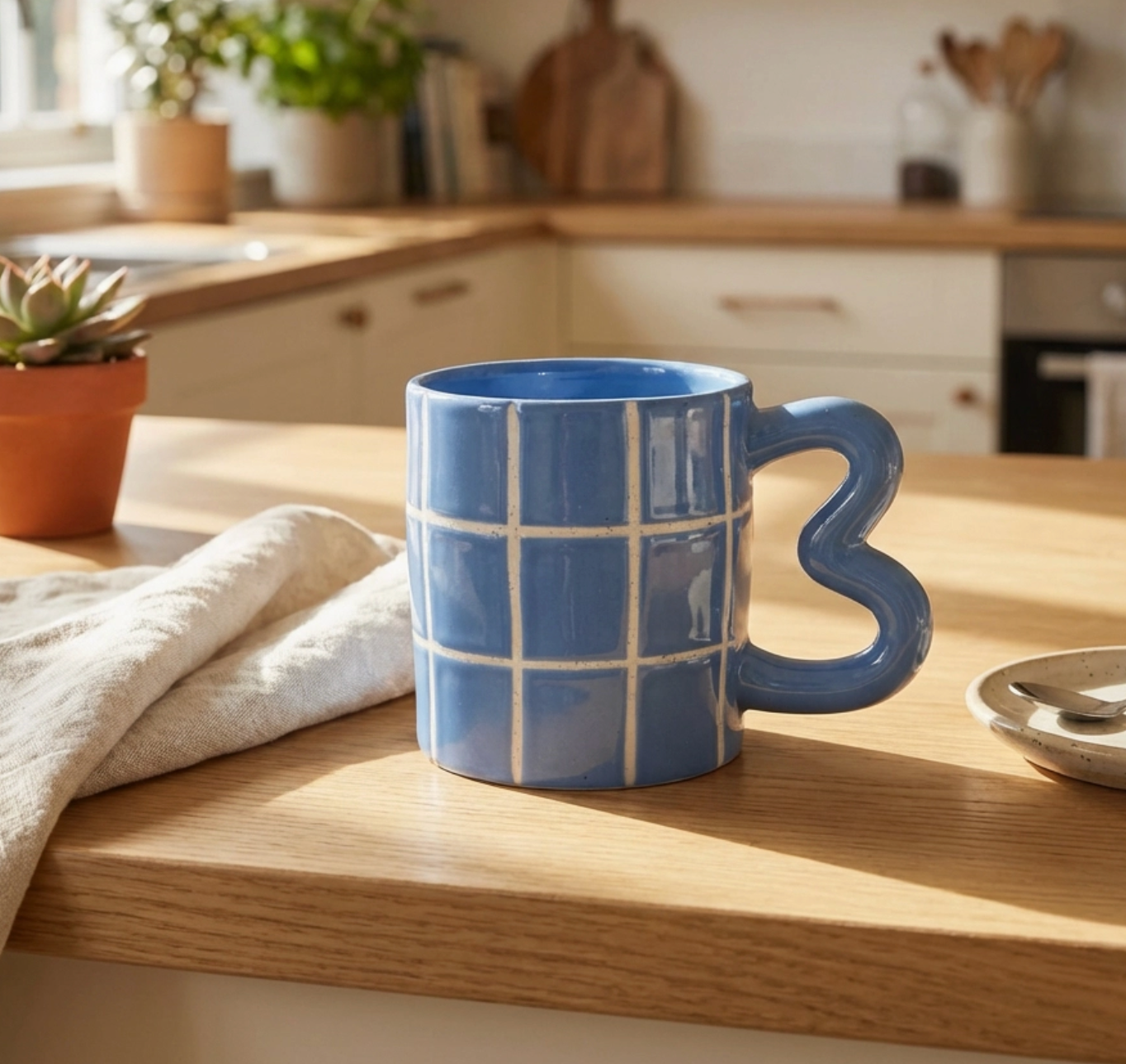 Blue Grid Ceramic Mug