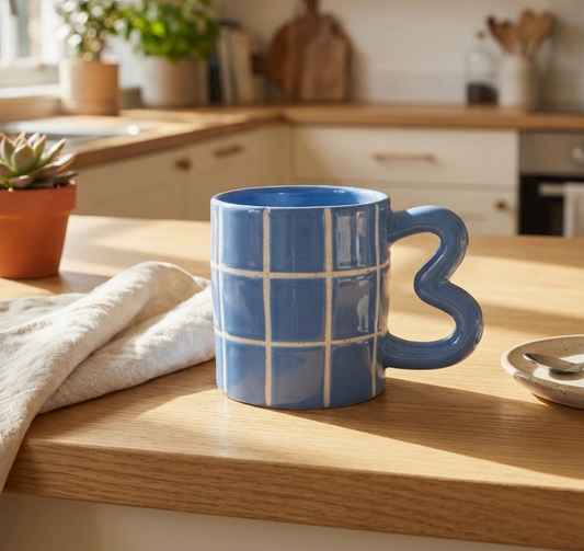 Blue Grid Ceramic Mug