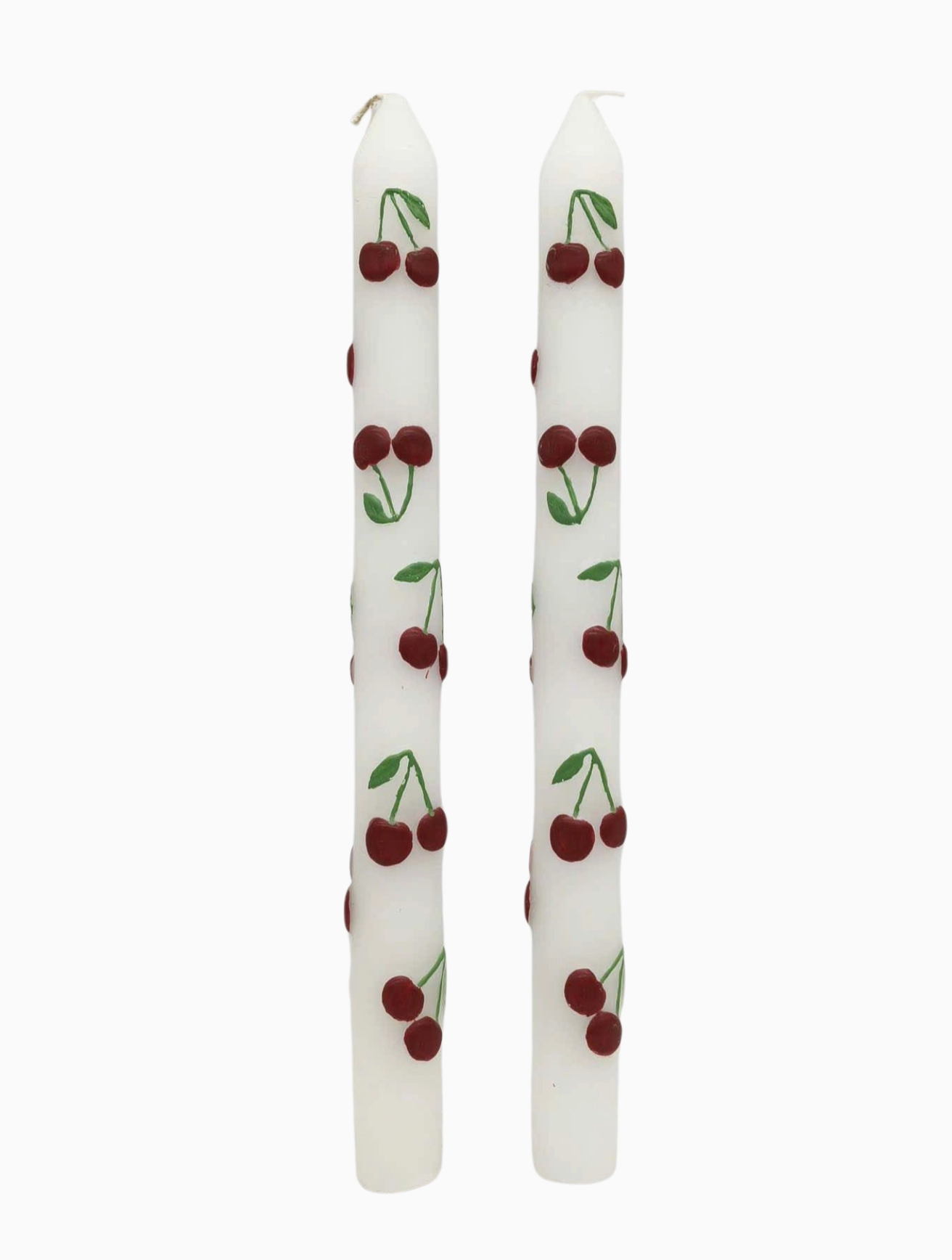 Hand-Painted Cherry Taper Candles Set