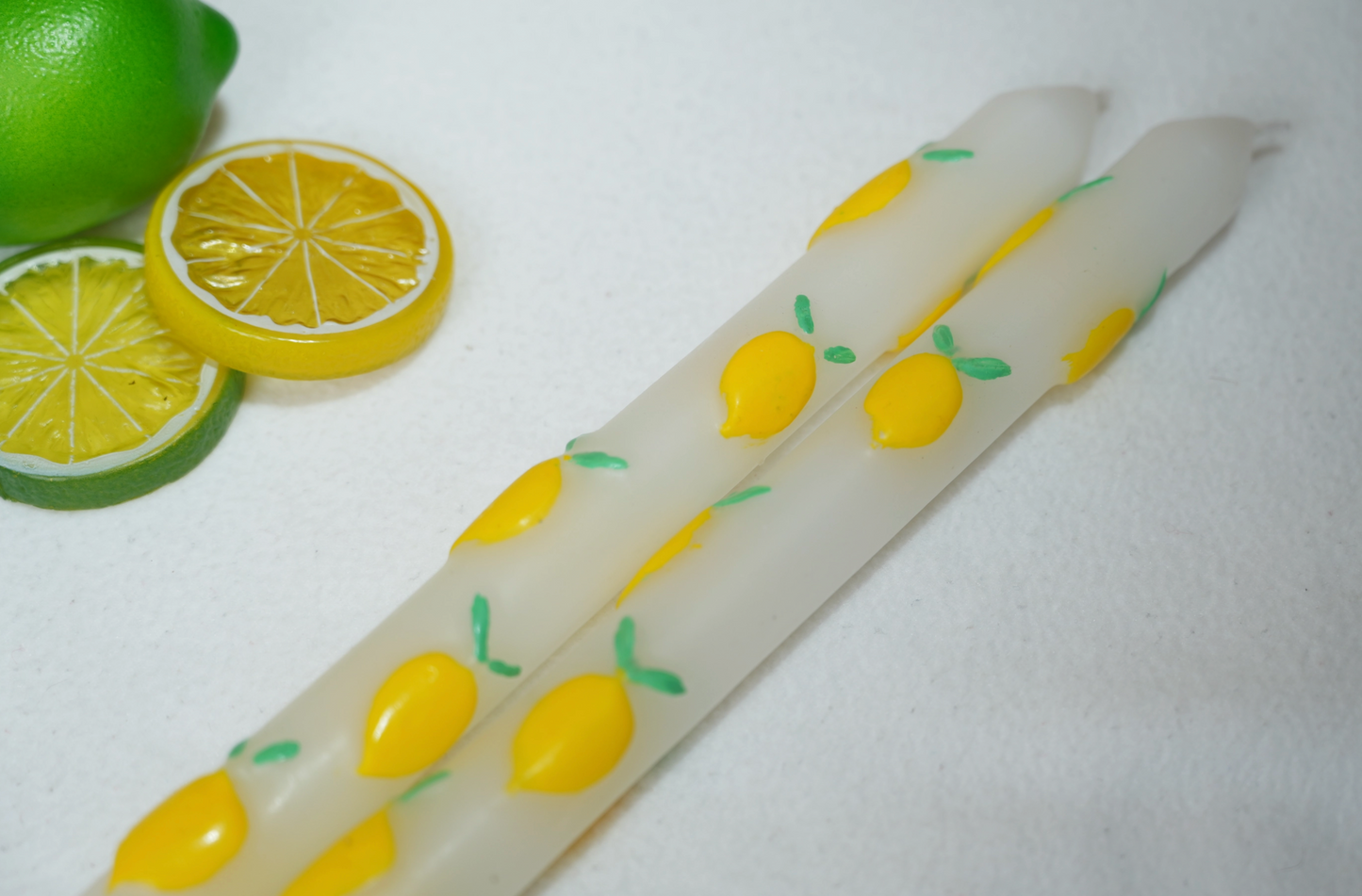 Hand-Painted Lemon Taper Candles Set
