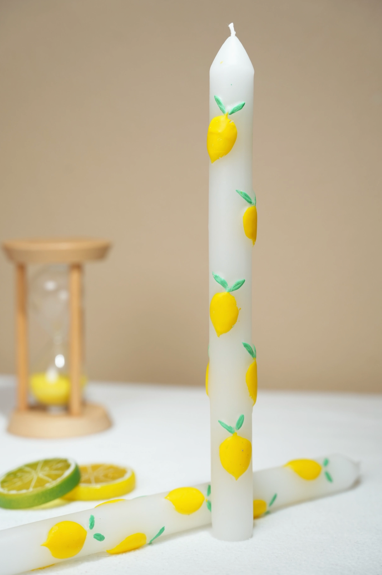 Hand-Painted Lemon Taper Candles Set