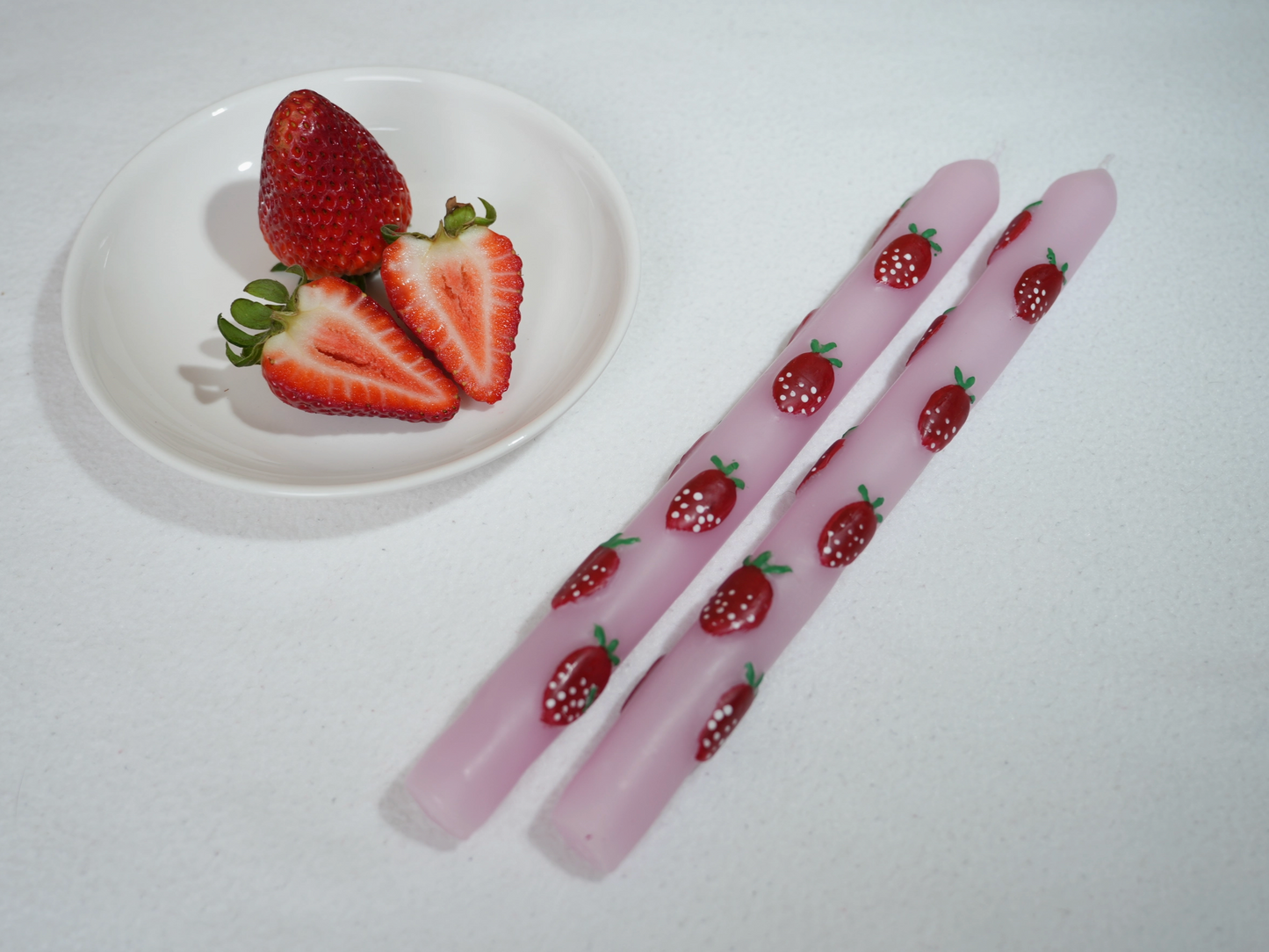 Hand-Painted Strawberry Taper Candle Set