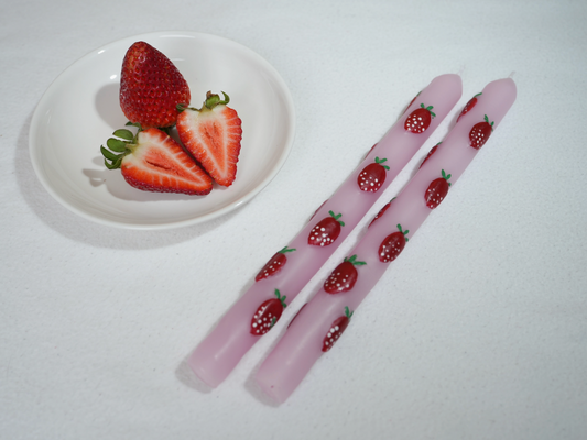 Hand-Painted Strawberry Taper Candle Set